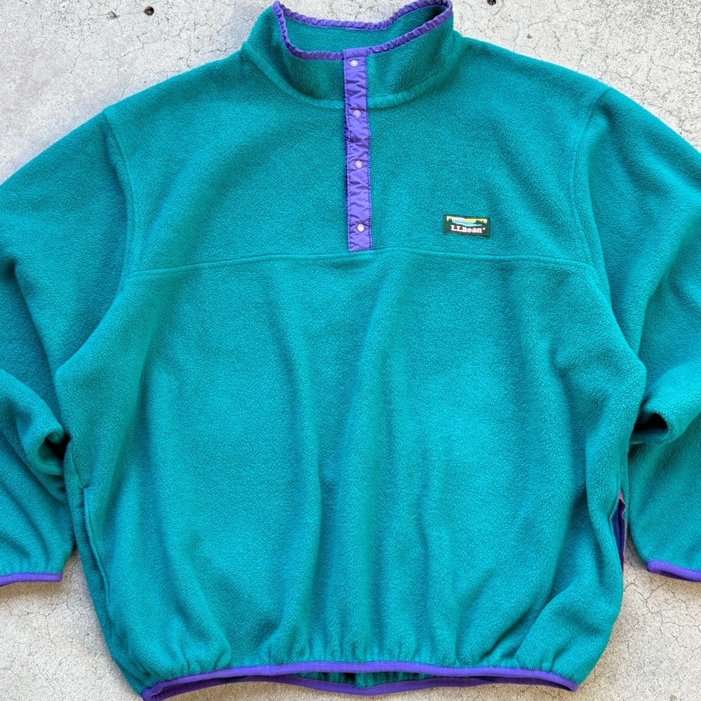 Vintage 90’s LL Bean Snap On Fleece Pullover Sweater - Picture 4 of 11